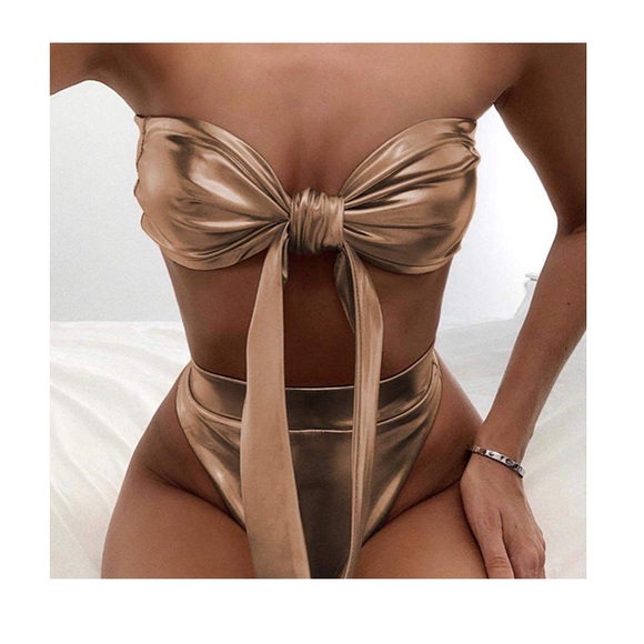 Boutique Other - Cute Knotted High Waisted Bikini (Gold)
